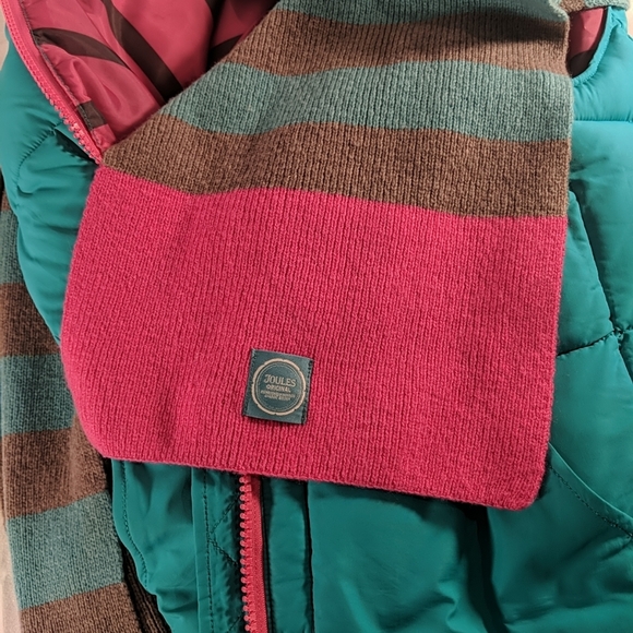 Joules Teal Blue Green Puffer Vest Matching Striped Scarf Pink US 4 M_DOWNHAM - Picture 3 of 12